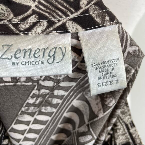 Chico's Zenergy Brown Off White Print Zip 3/4 Sleeve Jacket 2 - Picture 7 of 8